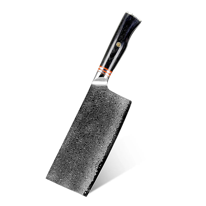 7  Inch Professional Damascus Steel Kitchen Knife Chinese Vegetable Cleaver Knife with Black Pakka Wood Handle