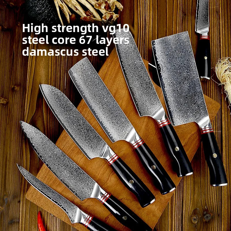 7  Inch Professional Damascus Steel Kitchen Knife Chinese Vegetable Cleaver Knife with Black Pakka Wood Handle