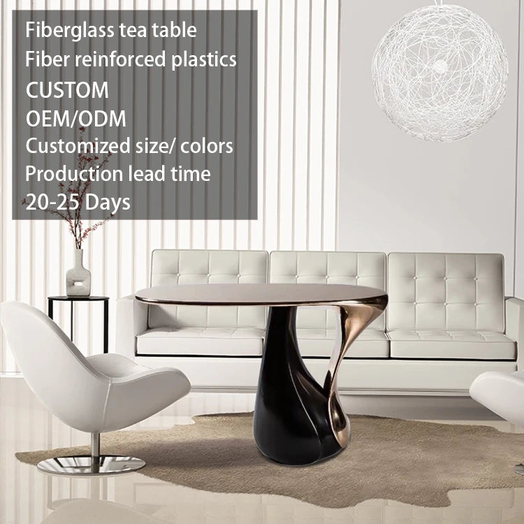 Customized Luxury Fiberglass Round Table with Gold Silver Stand Living Room Furniture Coffee Table Modern Design