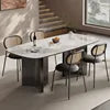Modern Simple Dining Table Antique Style Rock Slab for Small Apartment Wood Material for Villa Stainless Steel for Living Room