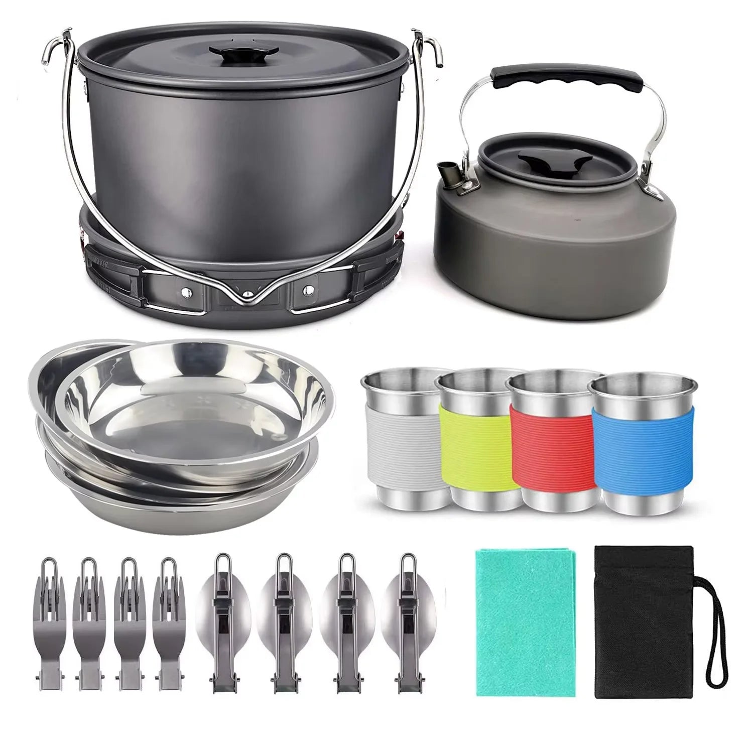 Mingchan Camping Cookware Mess Kit Portable Folding Camping Cooking Pan Pot Set for Backpacking Outdoor Hiking