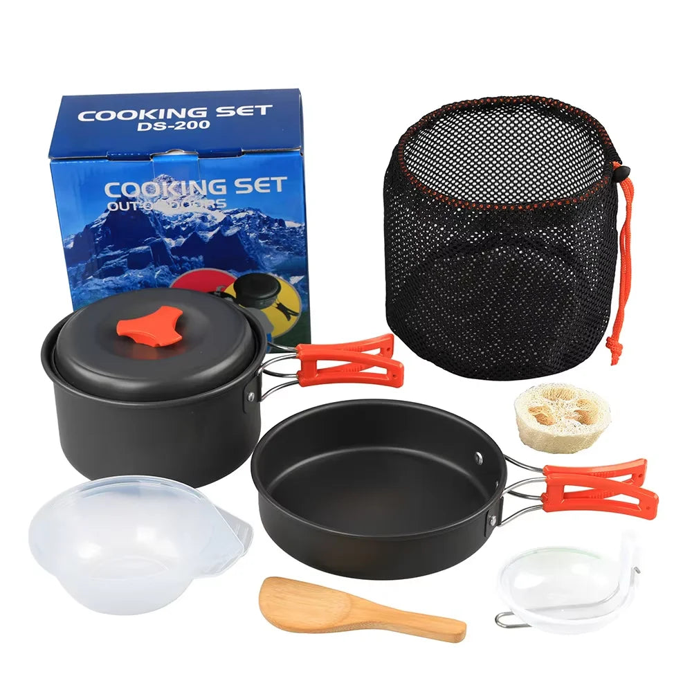 Mingchan Camping Cookware Mess Kit Portable Folding Camping Cooking Pan Pot Set for Backpacking Outdoor Hiking