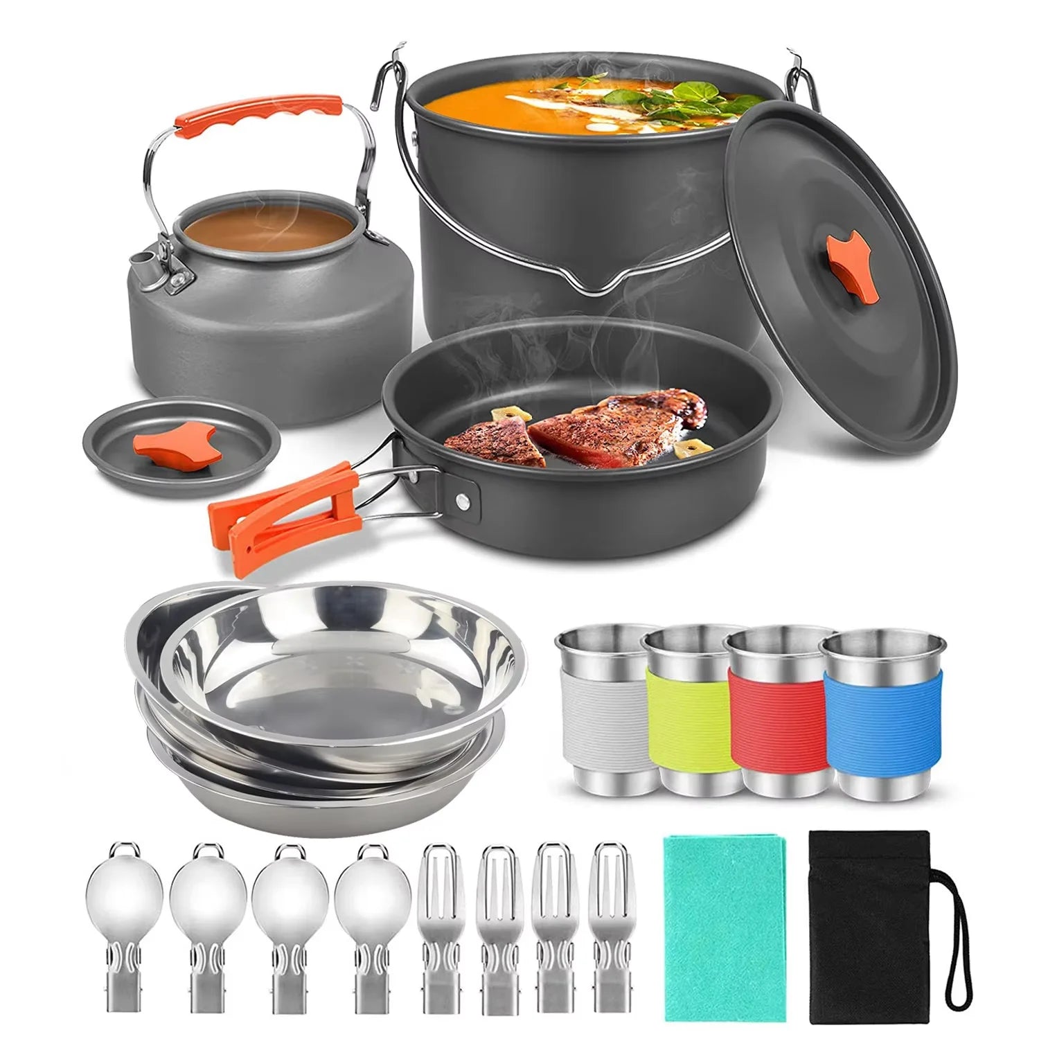 Mingchan Camping Cookware Mess Kit Portable Folding Camping Cooking Pan Pot Set for Backpacking Outdoor Hiking