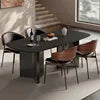 Modern Simple Dining Table Antique Style Rock Slab for Small Apartment Wood Material for Villa Stainless Steel for Living Room