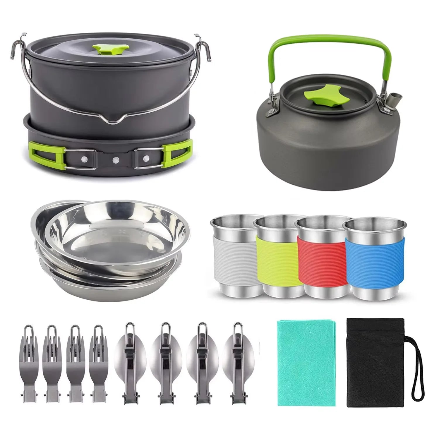 Mingchan Camping Cookware Mess Kit Portable Folding Camping Cooking Pan Pot Set for Backpacking Outdoor Hiking
