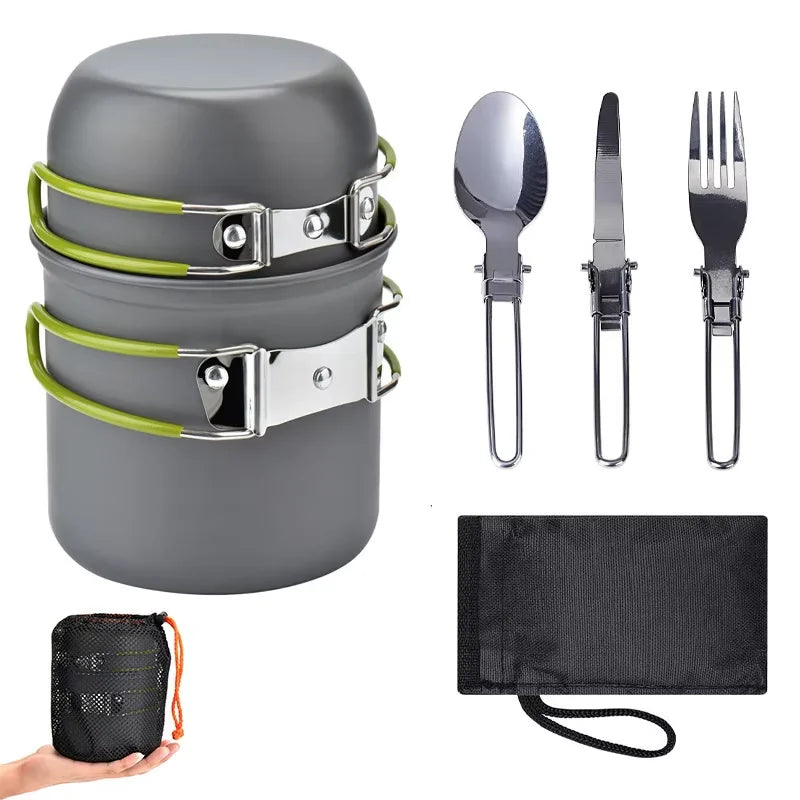 Mingchan Camping Cookware Mess Kit Portable Folding Camping Cooking Pan Pot Set for Backpacking Outdoor Hiking