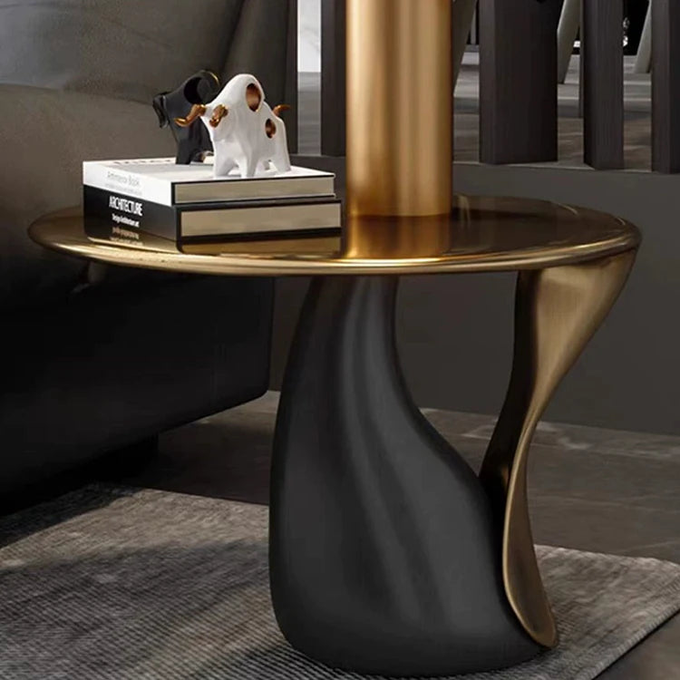 Customized Luxury Fiberglass Round Table with Gold Silver Stand Living Room Furniture Coffee Table Modern Design
