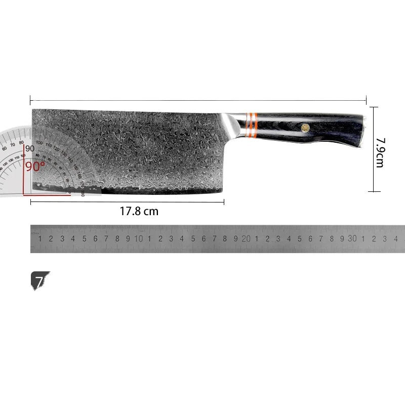 7  Inch Professional Damascus Steel Kitchen Knife Chinese Vegetable Cleaver Knife with Black Pakka Wood Handle
