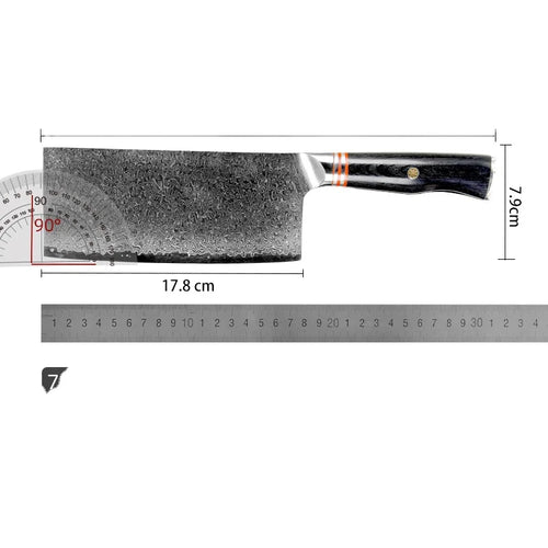 7  Inch Professional Damascus Steel Kitchen Knife Chinese Vegetable Cleaver Knife with Black Pakka Wood Handle