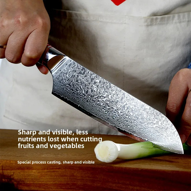 7  Inch Professional Damascus Steel Kitchen Knife Chinese Vegetable Cleaver Knife with Black Pakka Wood Handle