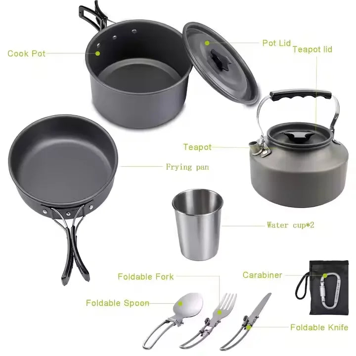 Mingchan Camping Cookware Mess Kit Portable Folding Camping Cooking Pan Pot Set for Backpacking Outdoor Hiking