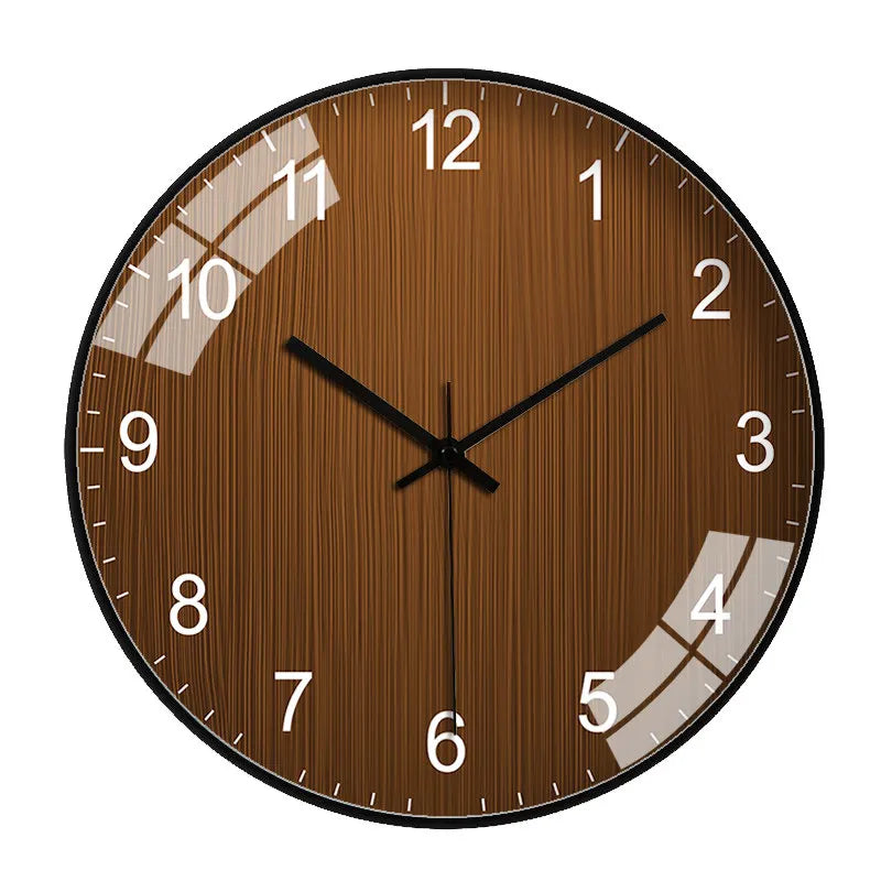 Modern Round Wall Clock Wooden Grain Non-Ticking Wall Clock for Living Room Bedroom Kitchen Office Home Decor Minimalist Style