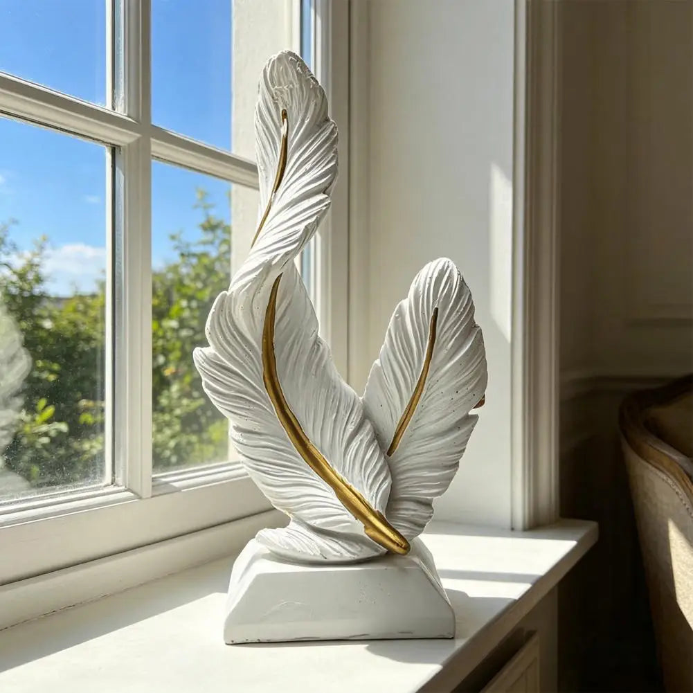 Decorative Feather Decor Feather Ornament Sculpture Decorative Table Accent with Fine Carving Elegant Home Office Room