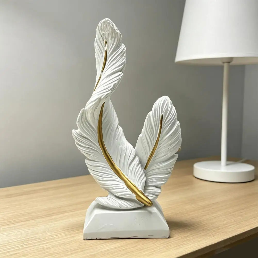 Decorative Feather Decor Feather Ornament Sculpture Decorative Table Accent with Fine Carving Elegant Home Office Room