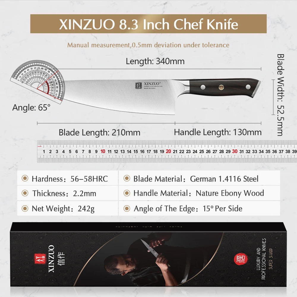 XINZUO 8.3 inch Chef Knife German 1.4116 Steel Profesional Kitchen Knives Kitchen Tools for Vegetable Fruit Cutting Slicing