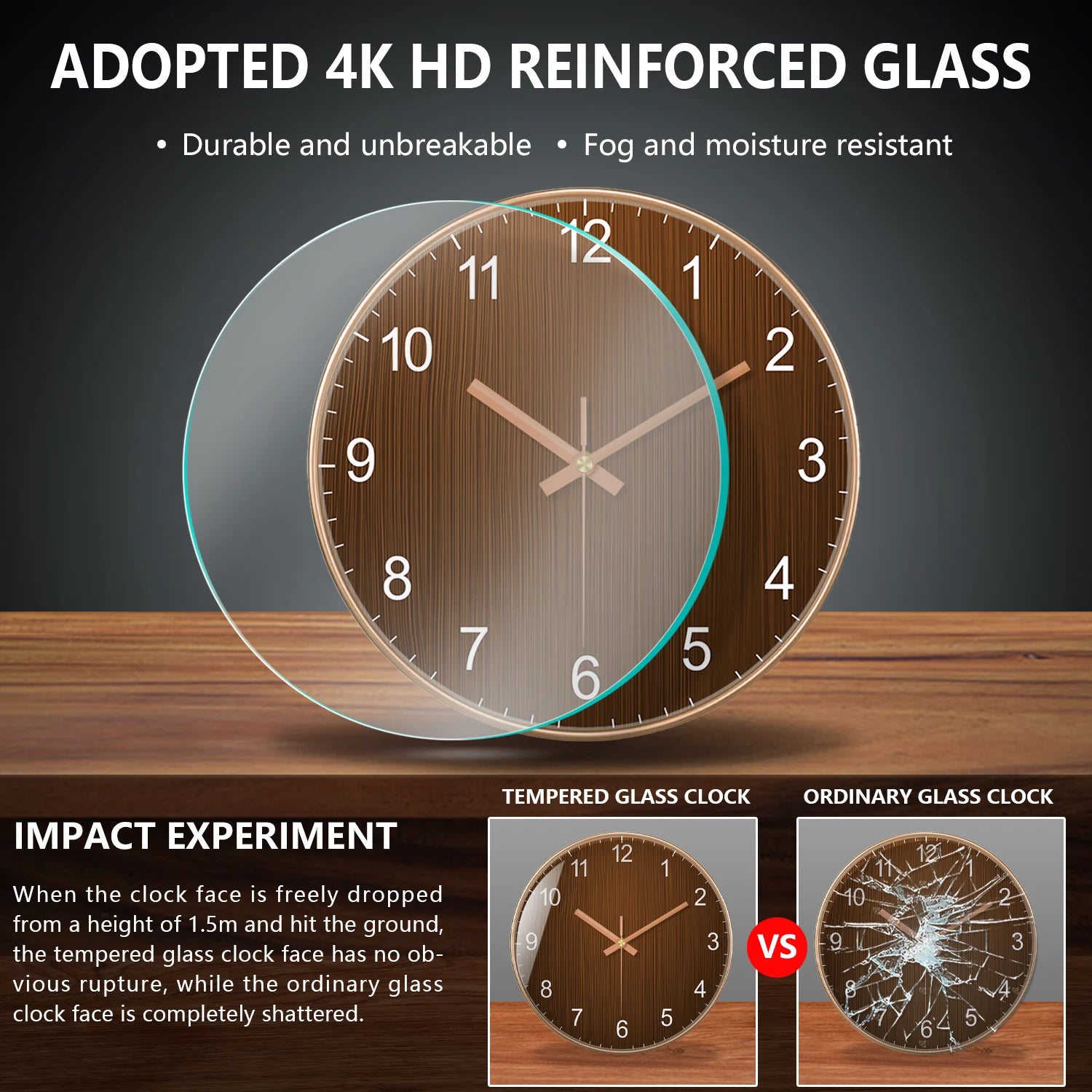 Modern Round Wall Clock Wooden Grain Non-Ticking Wall Clock for Living Room Bedroom Kitchen Office Home Decor Minimalist Style