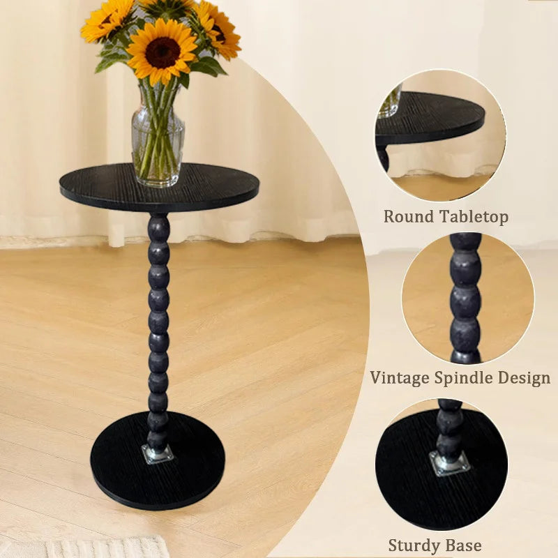 Round Side Table, Small Drink Table for Small Spaces, Modern Accent Nightstand with Solid Wood Leg for Living Room, Bedroom