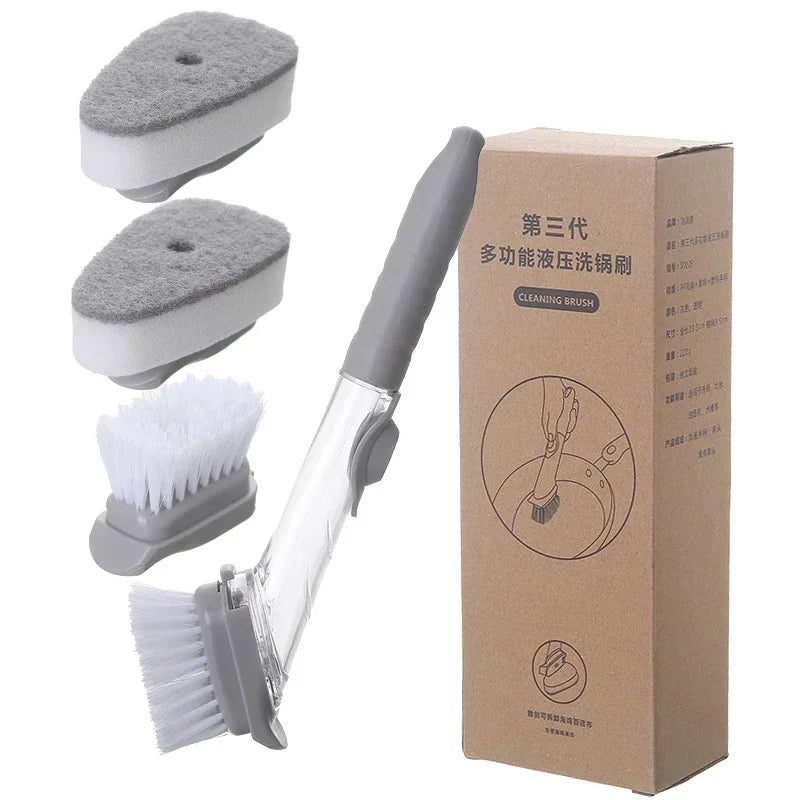 Kitchen Cleaning Brush 2 In 1 Long Handle Cleaing Brush with Removable Brush Sponge Dispenser Dishwashing  Kitchen Tools
