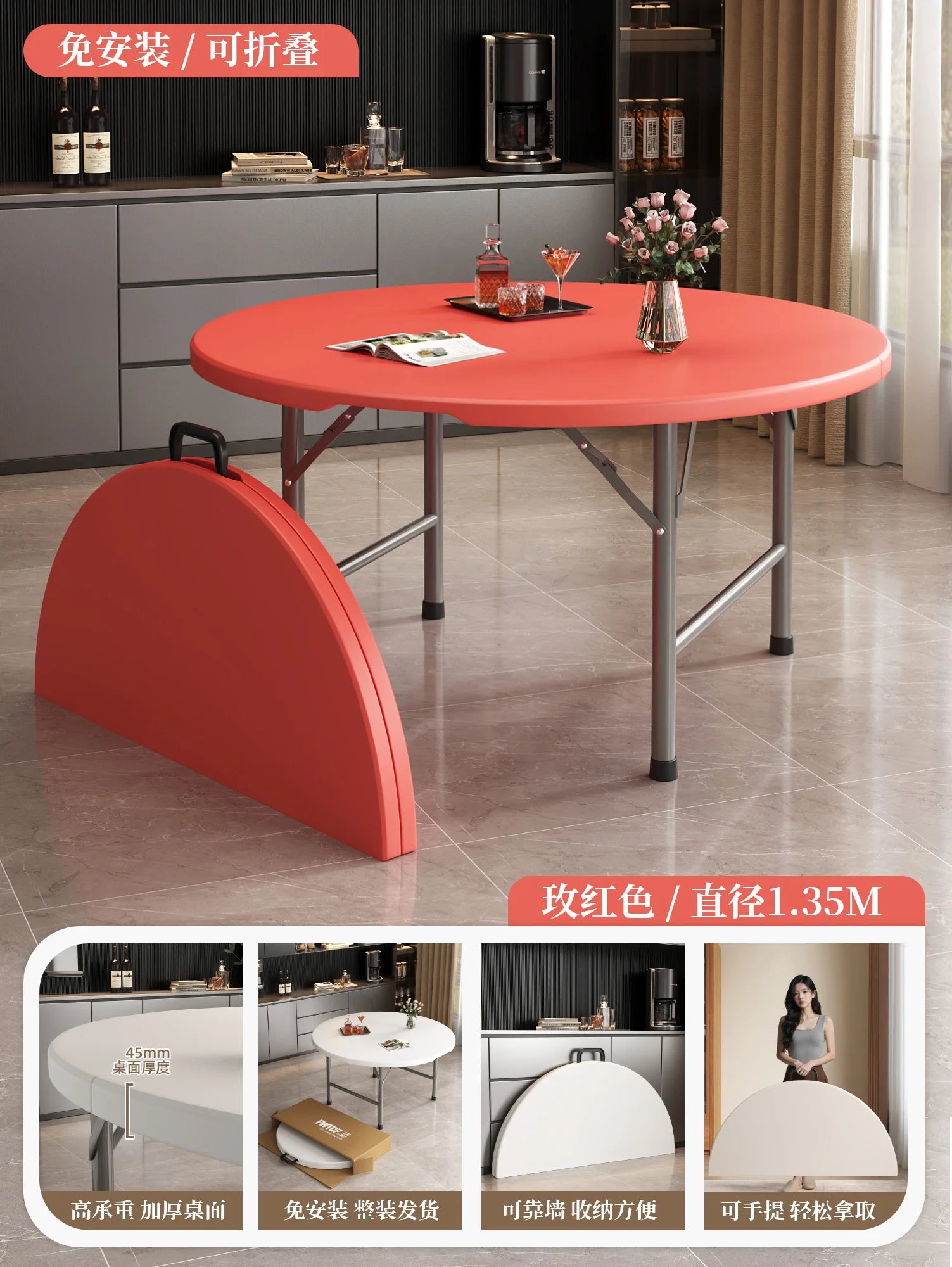 Extendable Dining Table, Dining Table For 4-12 People,round Space Saving For Home And Office Use, Without Stools