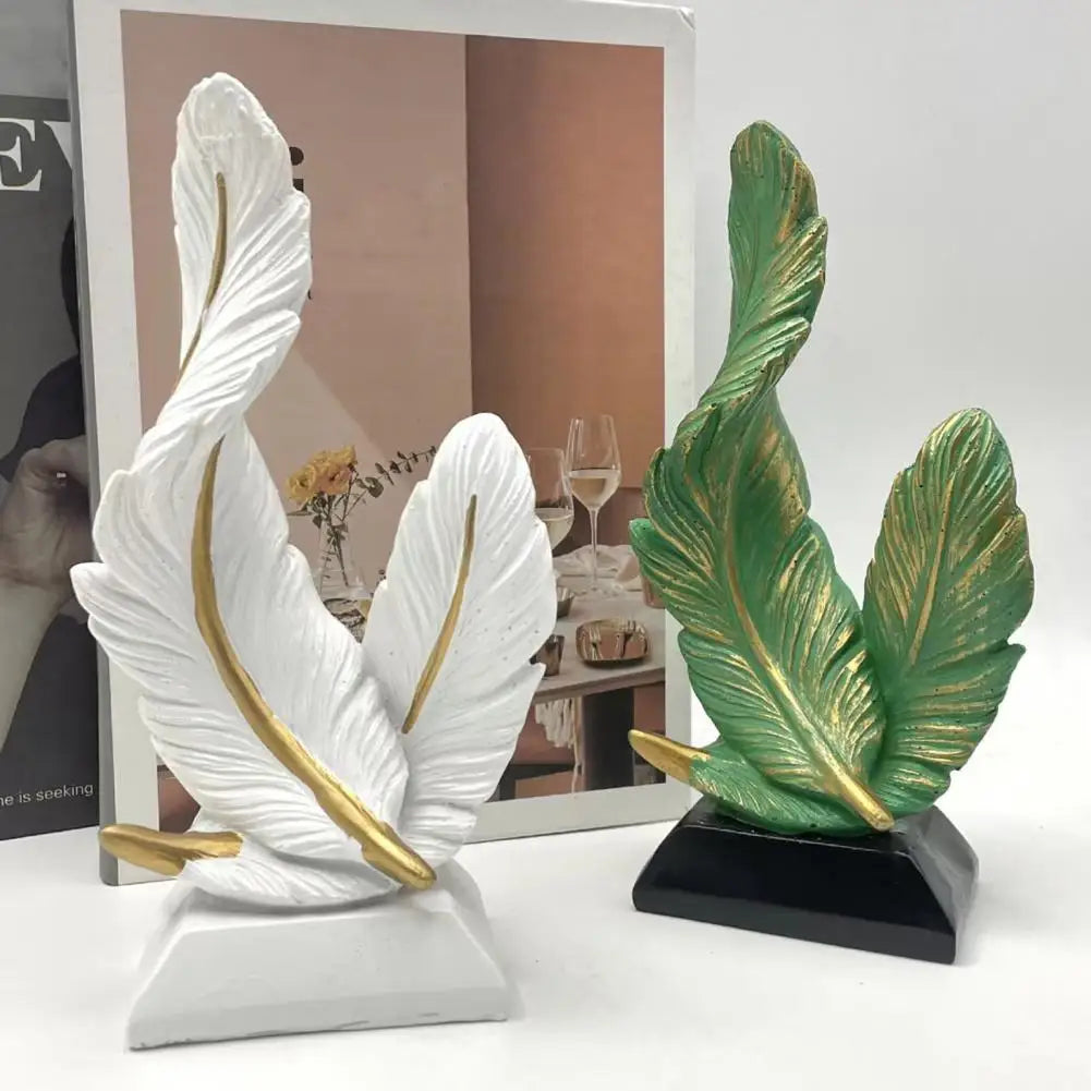 Decorative Feather Decor Feather Ornament Sculpture Decorative Table Accent with Fine Carving Elegant Home Office Room