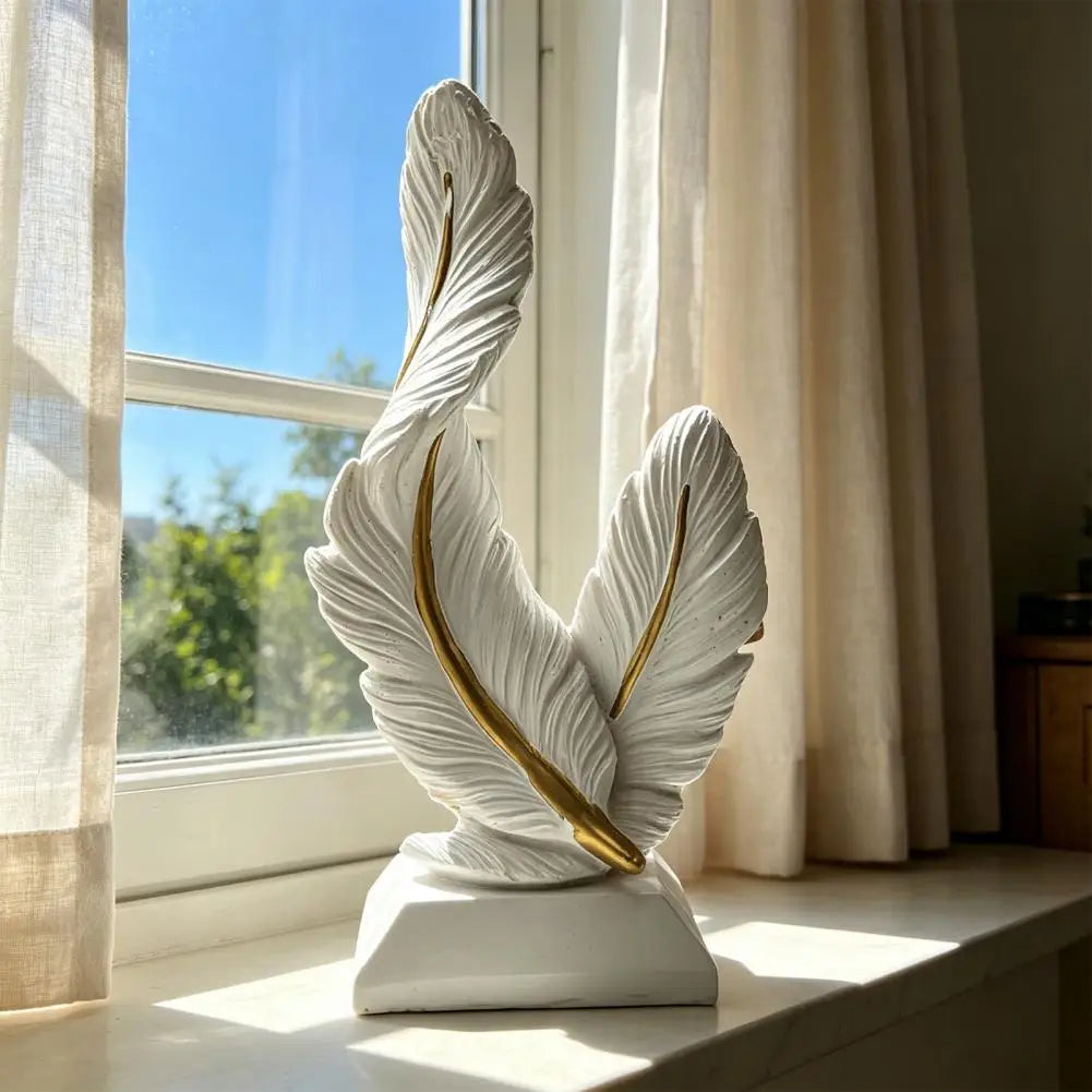 Decorative Feather Decor Feather Ornament Sculpture Decorative Table Accent with Fine Carving Elegant Home Office Room