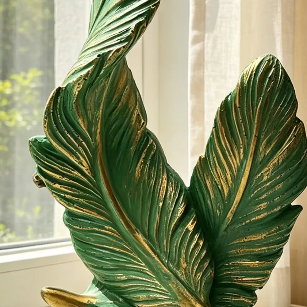 Decorative Feather Decor Feather Ornament Sculpture Decorative Table Accent with Fine Carving Elegant Home Office Room