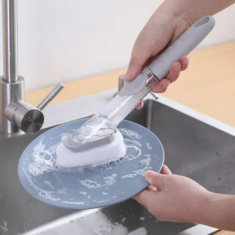 Kitchen Cleaning Brush 2 In 1 Long Handle Cleaing Brush with Removable Brush Sponge Dispenser Dishwashing  Kitchen Tools