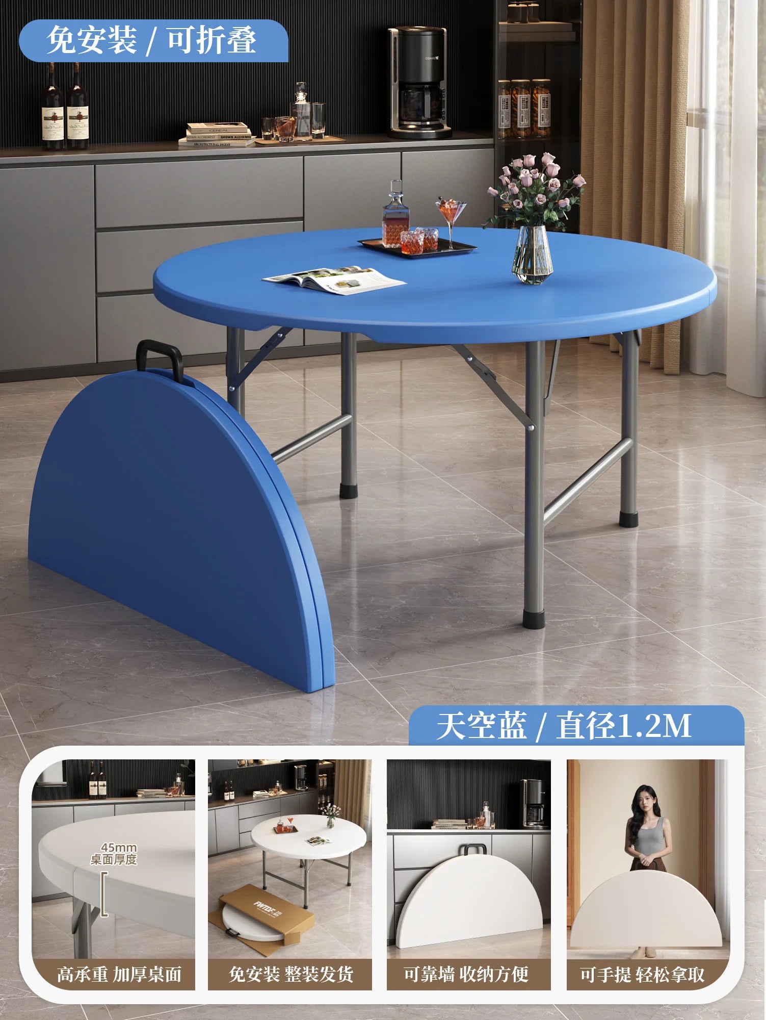 Extendable Dining Table, Dining Table For 4-12 People,round Space Saving For Home And Office Use, Without Stools