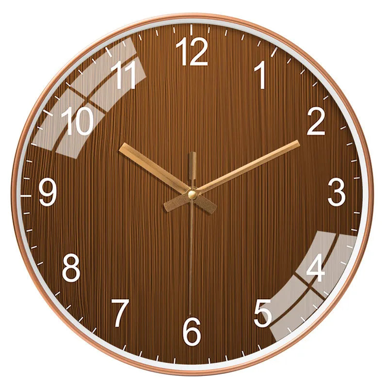 Modern Round Wall Clock Wooden Grain Non-Ticking Wall Clock for Living Room Bedroom Kitchen Office Home Decor Minimalist Style