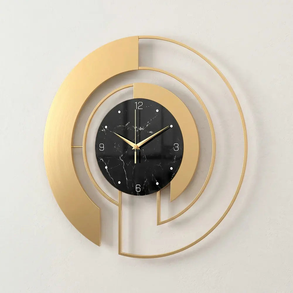 Gold Wall Clock, Decorative Art for Living Room & Entrance, Metal Frame Silent Non-Ticking Home Decor Clock, Timeless Design