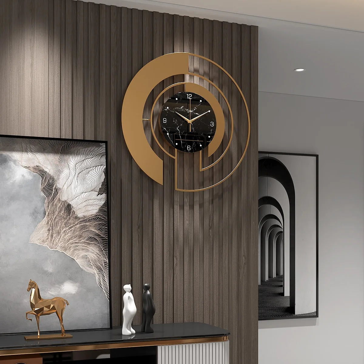 Gold Wall Clock, Decorative Art for Living Room & Entrance, Metal Frame Silent Non-Ticking Home Decor Clock, Timeless Design