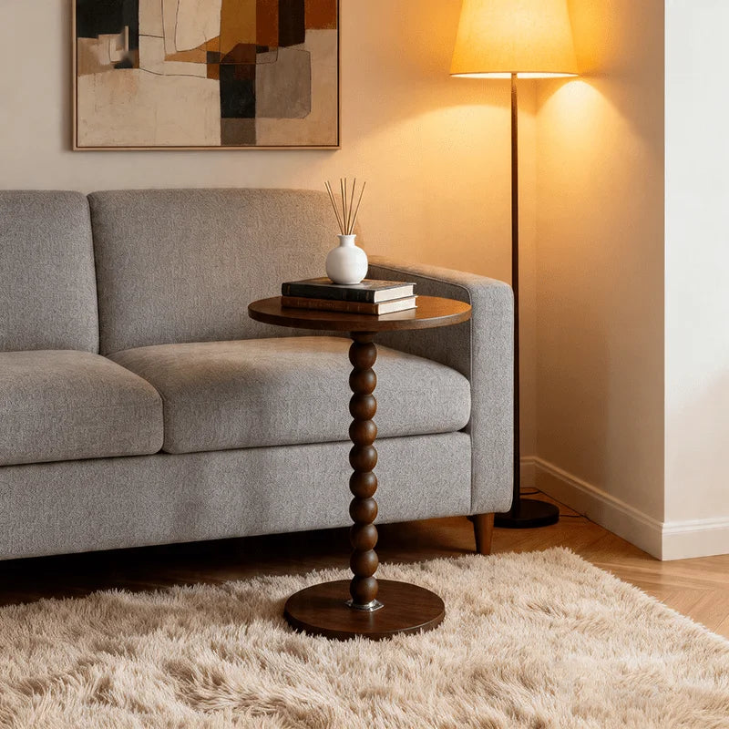 Round Side Table, Small Drink Table for Small Spaces, Modern Accent Nightstand with Solid Wood Leg for Living Room, Bedroom