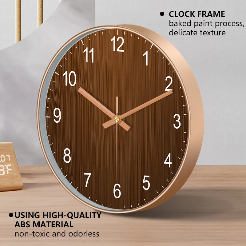 Modern Round Wall Clock Wooden Grain Non-Ticking Wall Clock for Living Room Bedroom Kitchen Office Home Decor Minimalist Style