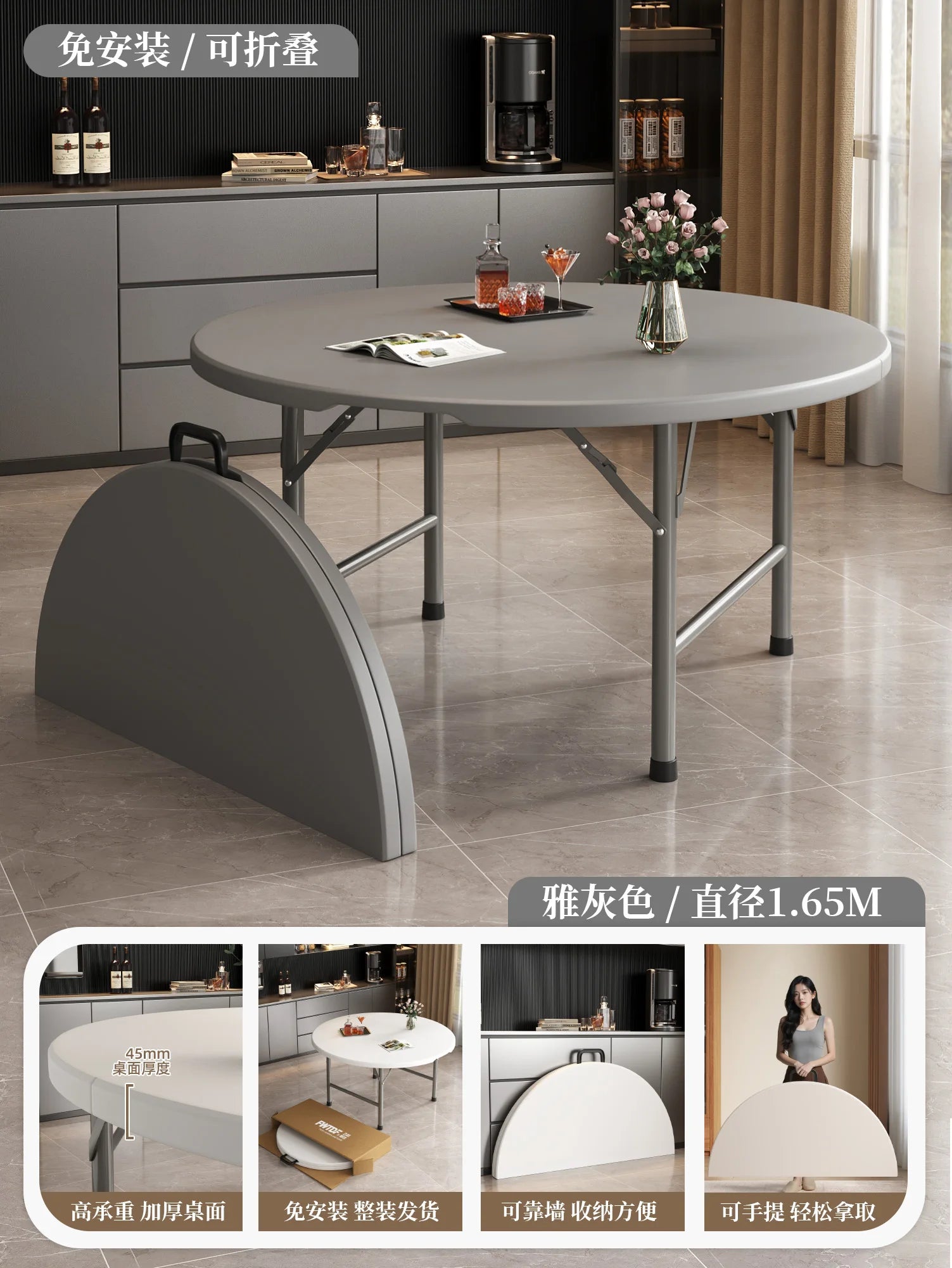 Extendable Dining Table, Dining Table For 4-12 People,round Space Saving For Home And Office Use, Without Stools