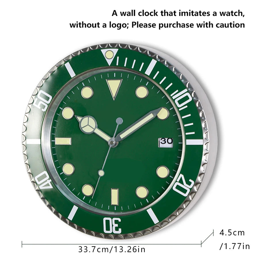 1pc 13 inch luxury creative metal wall clock, living room and study decoration wall clock, fluorescent clock dial, battery free